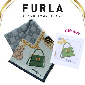 フルラ FURLA ハンカチ シルク混 ロゴチャーム ブルー 58cm 高級 海外 イタリア レディース ブランド ギフト プレゼント 女性 人気 ラッピング対応 誕生日 お礼 お返し お祝い