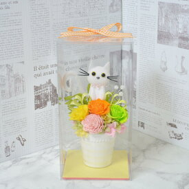 プリザーブドフラワー シロネコ 白猫 アレンジメント 贈り物 プレゼント フラワーギフト 花 誕生日 結婚祝い 結婚記念日