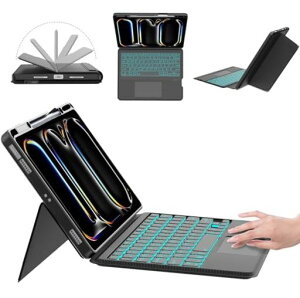 �y2026�ŐV�^�ziPadPro13�C���`(M52025M42024)�L�[�{�[�h�t���P�[�X�c�����E�������Ή�7�F�o�b�N���C�g�����x�g���b�N�p�b�h����Type-C�[�d15°~180°�p�x����3��f�o�C�X�ؑփy���V���z���_�[�t��