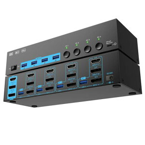 8K KVM�X�C�b�` 4PC 3���j�^�[�AANXQQ KVM�ؑ֊� HDMI + DP�|�[�g�A�~���[/�g�����[�h�Ή��A8K@30Hz/4k@144Hz KVM Switch�A4���USB