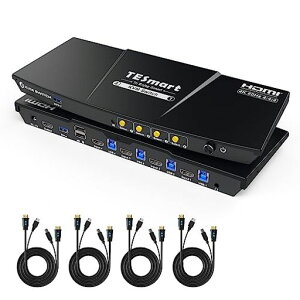 TESmartKVM�X�C�b�`HDMI4����1�o��USB3.0PC�ؑ֊�p�\�R��4�䃂�j�^�[1��؂�ւ�4�|�[�g4K@60Hz4:4:4HDCP2.2HDR10/Dolby�Ή��w�b�h�Z�b�gEDID�@�\�z�b�g�L�[�؂�ւ�