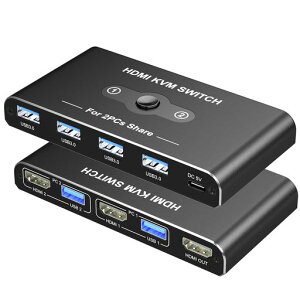 KVM�X�C�b�`HDMI2����1�o��MovcleUSB3.0�ؑ֊�5Gbps�����]���p�\�R��2��L�[�{�[�h/�}�E�X/�f�B�X�v���C1�䋤�L�ł���؂�ւ���4K@60Hz4USB-A�|�[�g�L�[�{�[�h/�}�E�X/�v�����^�[/���̃f�o�C�X�Ή�