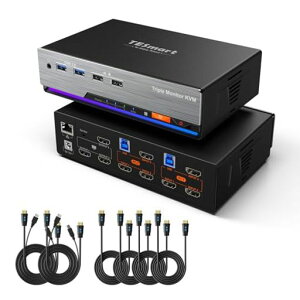 TESmart2����3�o��HDMIKVM�X�C�b�`USB3.04K@60HzKVM�ؑ֊�2��p�\�R��3�䃂�j�^�[�؂�ւ���1000MbpsLAN�|�[�g�[�d�Ή��z�b�g�L�[EDID�@�\L/R�I�[�f�B�I�|�[�g�����R���A���̓P�[�u���t��