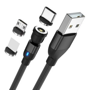 �}�O�l�b�g�[�d�P�[�u��3in1USB�P�[�u���}���[�d360�x+180�x��]���Ύ��C�h�o���E���}�C�N��USBType-C�R�l�N�^�^�C�vcMicroUSBCable(2m)