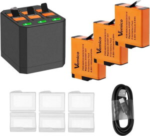 VemicoHero7�o�b�e���[�}���[�d��Z�b�g3*1500mAh��e�ʓd�rHero5/6/7�u���b�N�p3�Z�b�g�q�[���[7�\���o�b�e���[Hero7�`���[�W���[�����[�d�\Type-CUSB���[�{�b�N�X���Ή����(Hero