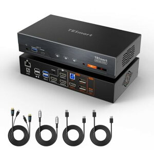 TESmartKVM�X�C�b�`Mac���[�U�[��p2����3�o��USB-C+DP+HDMIDisplayLink�Z�p�Ή�4K@60HzUSB3.0KVM�ؑ֊�p�\�R��2�䃂�j�^�[3��p�M�K�r�b�gLAN�|�[�g�[�d�Ή��J�X�^���z�b�g�L�[