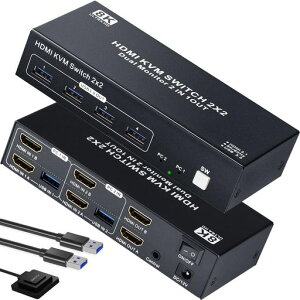 ELEVIEWKVM�X�C�b�`HDMI2PC���j�^�[2��f���A�����j�^�[�Ή�8K60Hz/4K120HzHDMI2.1USB3.0�L�[�{�[�h�}�E�X���j�^�[���L�茳�X�C�b�`�yEHD-922N�z