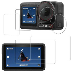 HUAKE ���Y�Ɏq�f�ސ� �Ή� Osmo Action 5 Pro �p �K���X�t�B����(2��) ���� �K���X �d�x9H �t�� �ی� �t�B����
