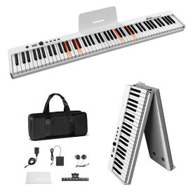 X-20 電子ピアノ 折り畳み式 88鍵盤 初心者向け MIDI対応 補助ペダル サスティンペダル (白-光る鍵盤)