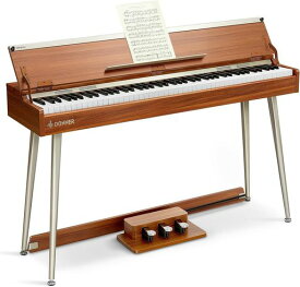 DONNER 電子ピアノ 88鍵盤 ハンマーアクション 木製 MIDI対応 半開き蓋付き 3本ペダル スタンド アダプター付 初心者 入門 自宅練習 日本語説明書 茶色 DDP-80 PLUS
