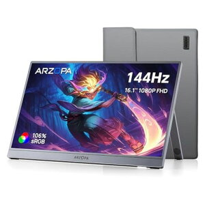 ARZOPA 16.1�C���` ���o�C�����j�^�[ �O���[ 144Hz �Q�[�~���O���j�^�[ 1920x1080FHD �Q�[�����j�^�[ �����IPS�t���p�l�� �X�C�b�`�p�f�B�X�v���C �����^ HDR���[�h�Ή� �u���[���C�g�@�\