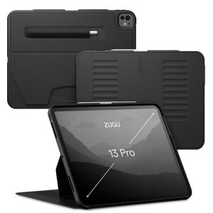 ZUGU CASE iPad Pro 13 �C���` M4 / M5 (2024 / 2025)�Ƃ̌݊������� �P�[�X �ɔ� �����Ռ��ی� 10�i�K�X�^���h�@�\ �y���z���_�[ ���C�����X�[�d �I�[�g�X���[�v (Pro13 �J�o�[, �u���b�N ��)