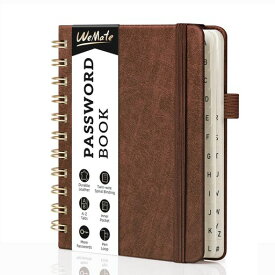 WEMATEパスワード管理ノートリングパスワードブックA6アルファベットタブ付き小型高齢者向けハードカバー(ブラウン)