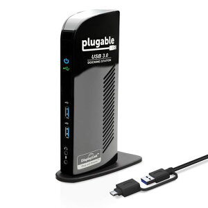 PlugableUSB3.0/USB-C�p�h�b�L���O�X�e�[�V�����c�u��Windows�����Mac�p-�f���A�����j�^�[HDMIDVIVGA�|�[�g�M�K�r�b�g�C�[�T�l�b�gUSB3.0�|�[�gx2USB2.0�|�[�gx4