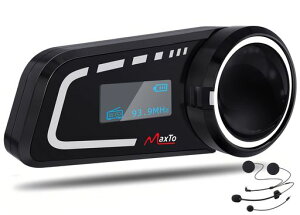 Maxto M2C�o�C�N�C���J�� �ő�6�l�����ʘb�C���J�� 1000M�ʘb����Bluetooth5.0�h���C���^�[�R�� LCD�\����ʕt�� HI-FI�����X�s�[�J�[���񂩂� FM���W�I GPS Siri�����Ή� 2��ݔ������ڑ��C���J���o�c