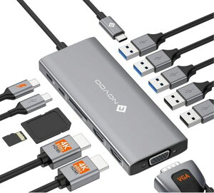 NOVOOUSBC�h�b�L���O�X�e�[�V����|12�|�[�g���ځE2��HDMI�EVGA�E5��USB�|�[�g�E100WPD�Ή��EUSB-C�f�[�^�ESD/TF�J�[�h���[�_�[|MacBook/Dell/HP/Surface�ȂǂɑΉ�