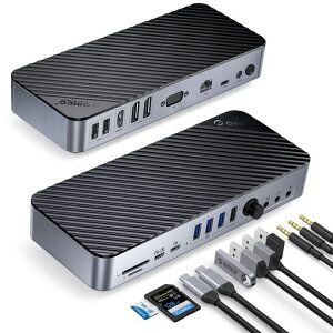 ORICO 20-in-1 USB-C �h�b�L���O�X�e�[�V���� 4��ʑΉ� 2��DP HDMI& VGA���� 10Gbps USB-C/5Gbps USB-A �|�[�g/�C�[�T�l�b�g/�I�[�f�B�I/SD/TF�J�[�h