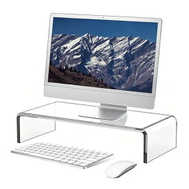 MINGTIANGH モニター台 卓上 アクリル製 クリアモニタースタンド 長さ34x幅19x高さ10cm 耐荷重25KG 机上台 PCスタンド パソコン台 人間工学 キーボード収納 スッキリ 省スペース 組み立て不要 (34x…