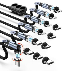 RAAVEE�}�O�l�b�g�[�d�P�[�u���y6�{�Z�b�g/0.5Mx2+1Mx2+2Mx2+12�R�l�N�^�[�zLED���C�g����540°��]�\USB�P�[�u��3in1�[�d��}�O�l�b�g�h�oUSBCMicroUSBPhone3��ނ̃R�l�N�^�[