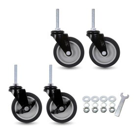 5/16インチネジ付きキャスター(45mm)3インチ静音TPR車輪長ネジスレッドステム穴あけ設置対応ホワイトボード・棚用長ネジ仕様(2個ブレーキ+2個なし台湾製)