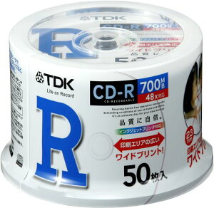 TDK �f�[�^�pCD-R 700MB 48�{���Ή� �z���C�g���C�h�v�����^�u�� 50���X�s���h�� CD-R80PWDX50PA