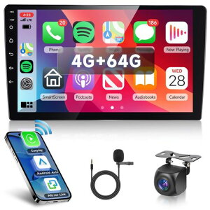 Hodozzy 4G+64G �J�[�I�[�f�B�IGPS�̉^�sBluetooth�̖���Carplay��Android Auto 10,1�̃C���`���t���Ă���A���h���C�h2DIN�̃^�b�`�X�N���[���Ԃ̃X�e���I�A��d�����Ԃ̃��W�IWiFi