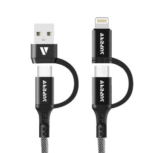 SUPERVcc41-20|4in1�[�d�P�[�u��20cm|USB-A/USBCtoUSB-C/Lightning|�ő�PD60W�o�͋}���[�d|iPhone/Android�e��Ή�(20cm�u���b�N)