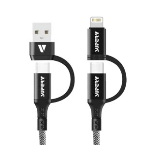 SUPERV cc41-20 | 4in1 �[�d�P�[�u�� 20cm | USB-A/USB C to USB-C/Lightning | �ő�PD60W�o�� �}���[�d | iPhone/Android �e��Ή� (20cm �u���b�N)
