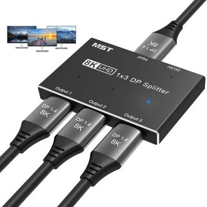 KCEVE 8K�Ή� 3�|�[�gMST�n�u 1����3�o�� DP1.4 �f�B�X�v���C�|�[�g 8K@30Hz /4K@144Hz �}���`���j�^�[�X�v���b�^ �r�f�I�R���o�[�^�[ 1x3 DP �X�v���b�^�[