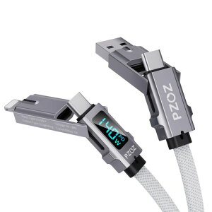 PZOZ�}���`�[�d�P�[�u��4in1LED�f�B�X�v���C140W�}���`�P�[�u��USBCtoA/�^�C�vcto���C�g�j���O/USBAtoUSBC/USBAtoLightningPD5A�}���[�d