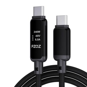 PZOZ USB C�P�[�u�� 240W �}���[�d �h�b�g�}�g���N�X�œd��/�d��/���A���^�C���d�͕\�� iPhone Typec �[�d�P�[�u�� PD3.1 �}���[�d �f�[�^�]�� �^�C�vC �[�d�R�[�h iPhone 17/16/15/MacBook