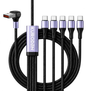 KURODEN 5in1 �}���`�[�d�P�[�u�� USB-Cx5 66W 6A �}���[�d�Ή� 1.5m 5�䓯���[�d �f�[�^�]�� �i�C�����҂� iPhone 15�ȍ~/Galaxy/iPad/MacBook/Android�Ή�