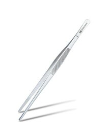 BIGSUNNY8.5インチステンレススチールフードピンセット精密な鋸歯状の先端フードトング