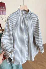 シャツ コート トップス 男女兼用 日焼け止め UVカット 長袖 マイナー ストライプ ゆったり 体型カバー 着?せ たっぷり オールシーズン コーデ デザイン感 ラウンドネック クルーネック お出かけ リゾート ナチュラル カジュアル ファッション