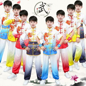 子供カンフー衣装 半袖/長袖カンフーウエア 6色 龍プリント 子供ダンス衣装 武術 太極拳 ウエア 大人 ロングパンツ 男女兼用 太極拳服 団体服 ステージ衣装 カンフー 表演 演舞 練習ウエア