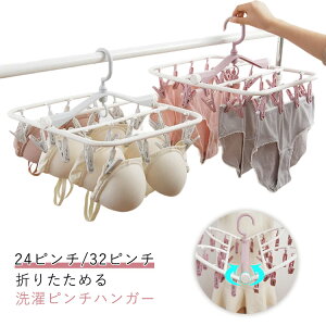 2個セット ピンチハンガー 折りたたみ 物干しハンガー 洗濯ハンガー 軽量 24ピンチ 32ピンチ タオル掛け 小物干し タオル干し 洗濯ばさみ 360度回転 コンパクト収納 省スペース 梅雨対策 隠し