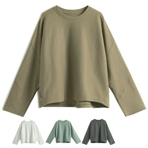 ドロスト Tシャツ 体型カバー トップス 二の腕カバー ドルマン レディース ティーシャツ ビッグ プラスサイズ 長袖 おしゃれ 大きいサイズ ゆったり 変形シルエット 無地 白 黒 春 夏