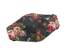 キッズマスク 子供用 布マスク【薔薇レース柄 ダークグレー】プリント リバーシブル 日本製 可愛い おしゃれ 洗える コットン生地 綿 布製 ハンドメイド マスクカバー 二重マスク 重ね付け