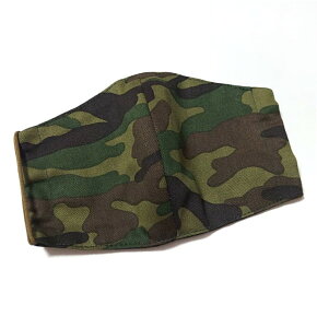 布マスク【迷彩柄 グリーン】プリント リバーシブル 日本製 かっこいい おしゃれ 洗える コットン生地 綿 布製 ハンドメイド 大人用 メンズ レディース マスクカバー 二重マスク 重ね付け