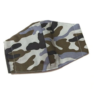 布マスク【迷彩柄 グレー×カーキ】プリント リバーシブル 日本製 かっこいい おしゃれ 洗える コットン生地 綿 布製 ハンドメイド 大人用 メンズ レディース マスクカバー 二重マスク 重ね