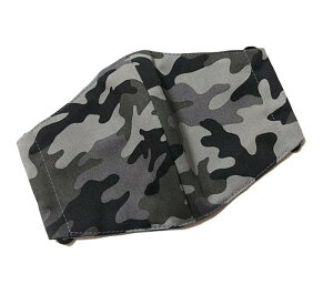 布マスク【迷彩柄 グレー×ブラック】プリント リバーシブル 日本製 かっこいい おしゃれ 洗える コットン生地 綿 布製 ハンドメイド 大人用 メンズ レディース マスクカバー 二重マスク 重