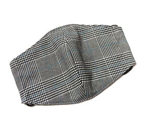 布マスク【グレンチェック柄 ライトグレー】プリント リバーシブル 日本製 かっこいい おしゃれ 洗える コットン生地 綿 布製 ハンドメイド 大人用 メンズ レディース マスクカバー 二重マ