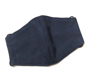 布マスク【グレンチェック柄 ダークネイビー】プリント リバーシブル 日本製 かっこいい おしゃれ 洗える コットン生地 綿 布製 ハンドメイド 大人用 メンズ レディース マスクカバー 二重