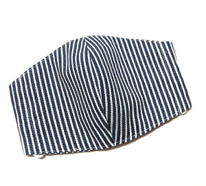 布マスク【デニム調 ストライプ柄 ネイビー 紺】プリント リバーシブル 日本製 かっこいい おしゃれ 洗える コットン生地 綿 布製 ハンドメイド 大人用 メンズ レディース マスクカバー 二