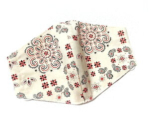 布マスク【ペイズリー バンダナ柄 アイボリー】プリント リバーシブル 日本製 かっこいい おしゃれ 洗える コットン生地 綿 布製 ハンドメイド 大人用 メンズ レディース マスクカバー 二重