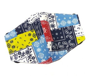 布マスク【ペイズリー バンダナ柄 ネイビー×カラフル】プリント リバーシブル 日本製 かっこいい おしゃれ 洗える コットン生地 綿 布製 ハンドメイド 大人用 メンズ レディース マスクカ