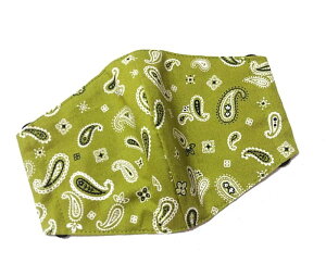 布マスク【ペイズリー柄 うぐいす】プリント リバーシブル 日本製 かっこいい おしゃれ 洗える コットン生地 綿 布製 ハンドメイド 大人用 メンズ レディース マスクカバー 二重マスク 重ね