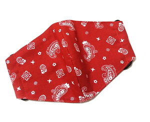 布マスク【ペイズリー柄 レッド 赤】プリント リバーシブル 日本製 かっこいい おしゃれ 洗える コットン生地 綿 布製 ハンドメイド 大人用 メンズ レディース マスクカバー 二重マスク 重