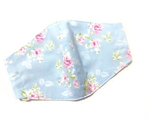 布マスク【薔薇柄 ライトブルー】プリント リバーシブル 日本製 可愛い おしゃれ 洗える コットン生地 綿 布製 ハンドメイド 大人用 メンズ レディース マスクカバー 二重マスク 重ね付け