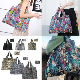 エコバッグ エコバック ケース 一体型 おしゃれ 大きめ 大容量 手提げ 収納 折りたたみ コンパクト メンズ コンビニ ショッピング 買い物 無地 花柄 ストライプ ヒョウ柄 ボタニカル